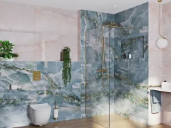 Swiss Aqua Technologies Walk-in 120x200cm Paroi en verre Crystal Glass 8 mm anticalcaire, avec bras et profilés or* Paroi De Douche