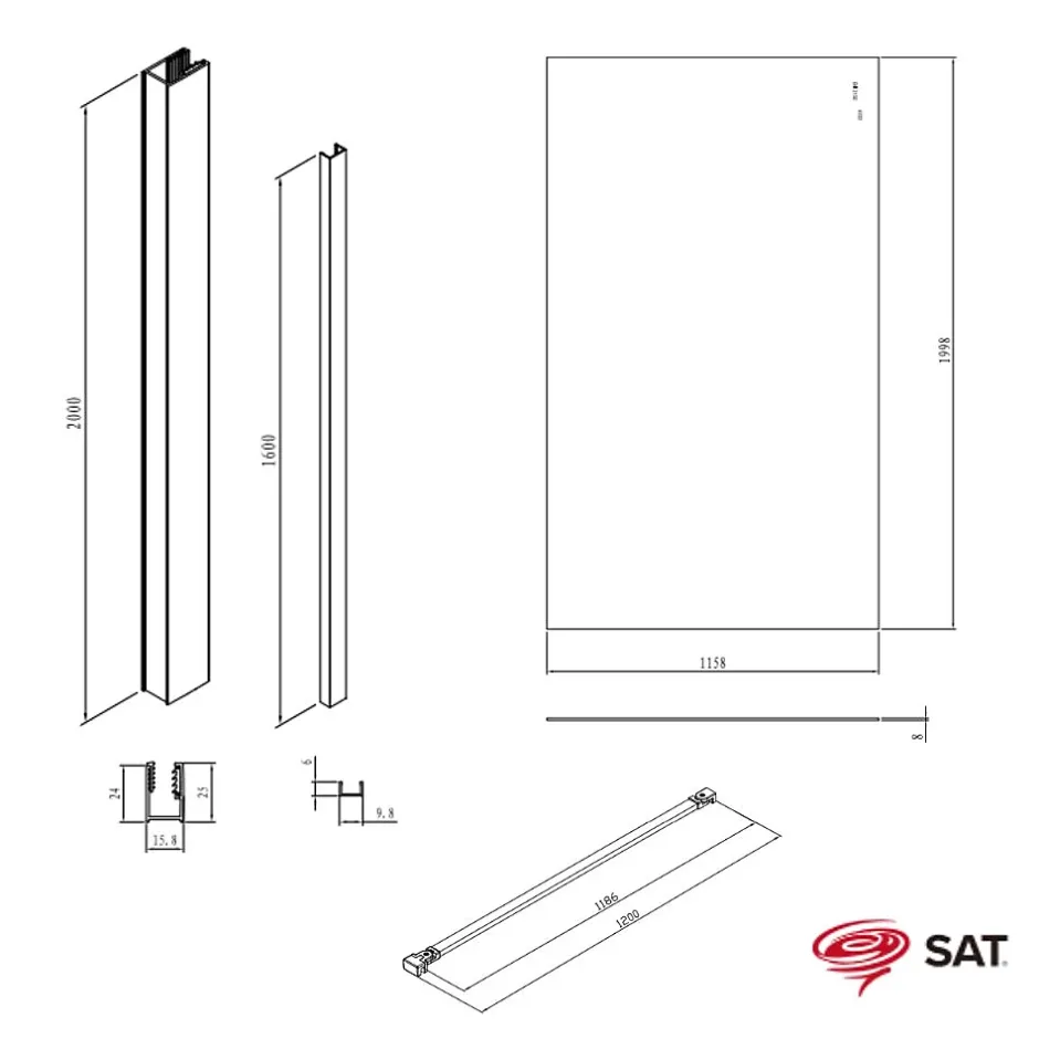 Swiss Aqua Technologies Walk-in 120x200cm Paroi en verre Crystal Glass 8 mm anticalcaire, avec bras et profilés or* Paroi De Douche