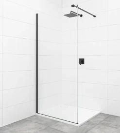 Swiss Aqua Technologies Walk-in 100x200cm paroi Crystal Glass 8mm anticalcaire+bras et profilés noir mat (SATBWI100PRC)* Paroi De Douche