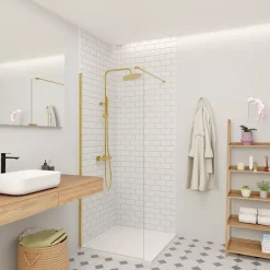 Swiss Aqua Technologies Walk-in 80x200cm Paroi en verre Crystal Glass 8 mm anticalcaire, avec bras et profilés or (SATBWI80PRZ)