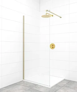 Swiss Aqua Technologies Walk-in 90x200cm Paroi en verre Crystal Glass 8 mm anticalcaire, avec bras et profilés Laiton* Paroi De Douche