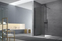 Swiss Aqua Technologies Walk-in Set Paroi de douche 77x200cm fixe en verre fumé + Bras de montage + Profilé, Noir (WI80KS-SET)