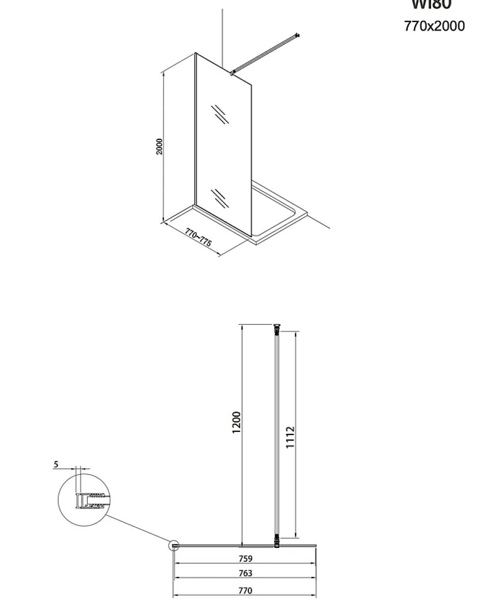 Swiss Aqua Technologies Walk-in Set Paroi de douche 77x200cm fixe en verre fumé + Bras de montage + Profilé, Noir (WI80KS-SET)