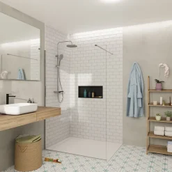 Swiss Aqua Technologies Walk-in 140x200cm Paroi en verre Crystal Glass 8 mm anticalcaire, avec bras et profilés chrome brillant