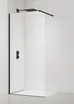 Swiss Aqua Technologies Walk-in 120x200cm Paroi en verre Crystal Glass 8 mm anticalcaire, avec bras et profilés noir mat* Paroi De Douche