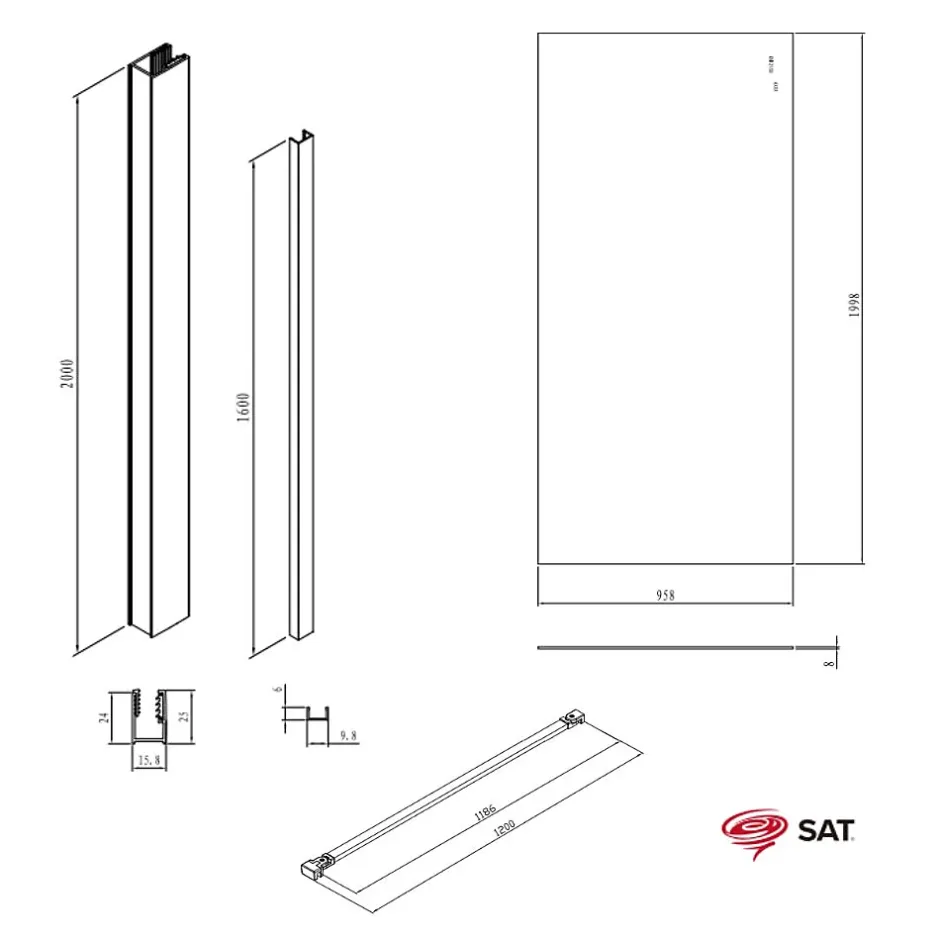 Swiss Aqua Technologies Walk-in 100x200cm paroi en verre Crystal Glass 8 mm anticalcaire, avec bras et profilés chrome brillant* Paroi De Douche