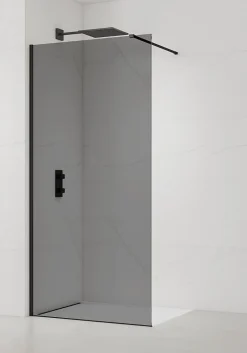 Swiss Aqua Technologies Walk-in 100x200cm Paroi en verre fumé 8 mm anticalcaire, avec bras et profilés noir mat (SATBWI100KSPRC)* Paroi De Douche