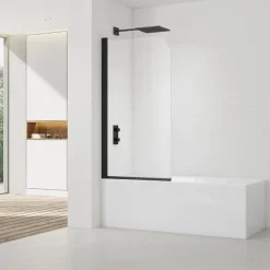 Swiss Aqua Technologies 150x80 cm Pare-baignoire pivotant en verre, orientation gauche et droite, noir (SATVZUNIKCT80)* Pare-Baignoire