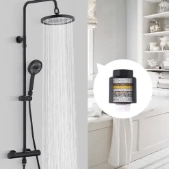 Homelody Système de Douche avec Filtre et Thermostat Noir avec Douchette à Main à 3 Types de Jets et Douche de Tête de 25 cm* Colonne De Douche Thermostatique