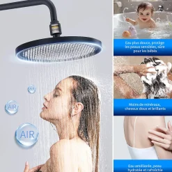 Homelody Système de Douche avec Filtre et Thermostat Noir avec Douchette à Main à 3 Types de Jets et Douche de Tête de 25 cm* Colonne De Douche Thermostatique
