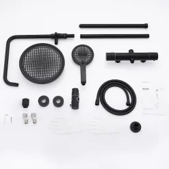 Homelody Système de Douche avec Filtre et Thermostat Noir avec Douchette à Main à 3 Types de Jets et Douche de Tête de 25 cm* Colonne De Douche Thermostatique