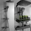 Homelody Système de Douche avec Thermostat et Tablette de Douche Noir - Ensemble Complet de Robinetterie de Douche* Colonne De Douche Thermostatique