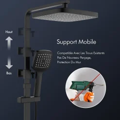 Homelody Système de Douche avec Thermostat et Tablette de Douche Noir - Ensemble Complet de Robinetterie de Douche* Colonne De Douche Thermostatique