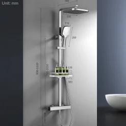 Homelody Système de Douche avec Thermostat et Tablette de Douche Chromée, Ensemble Complet de Robinetterie de Douche* Colonne De Douche Thermostatique