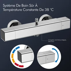 Homelody Système de Douche avec Thermostat et Tablette de Douche Chromée, Ensemble Complet de Robinetterie de Douche* Colonne De Douche Thermostatique