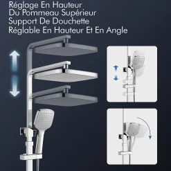 Homelody Système de Douche avec Thermostat et Tablette de Douche Chromée, Ensemble Complet de Robinetterie de Douche* Colonne De Douche Thermostatique
