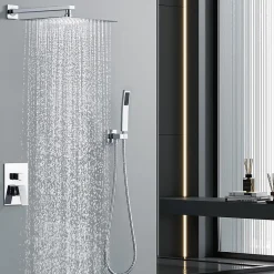 Homelody Système de Douche Encastré avec Mitigeur Mécanique Effet Pluie Ciel de Pluie Carré 300 mm Inox Chromé pour Salle de Bain