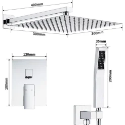 Homelody Système de Douche Encastré avec Mitigeur Mécanique Effet Pluie Ciel de Pluie Carré 300 mm Inox Chromé pour Salle de Bain