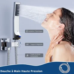 Homelody Système de Douche Encastré avec Mitigeur Mécanique Effet Pluie Ciel de Pluie Carré 300 mm Inox Chromé pour Salle de Bain