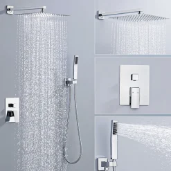Homelody Système de Douche Encastré avec Mitigeur Mécanique Effet Pluie Ciel de Pluie Carré 300 mm Inox Chromé pour Salle de Bain
