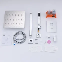 Homelody Système de Douche Encastré avec Mitigeur Mécanique Effet Pluie Ciel de Pluie Carré 300 mm Inox Chromé pour Salle de Bain