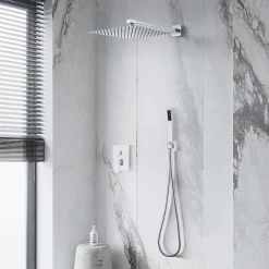 Homelody Système de Douche Encastré avec Mitigeur Mécanique Effet Pluie Ciel de Pluie Carré 300 mm Inox Chromé pour Salle de Bain