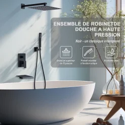 Homelody Système de Douche Encastrable Noir avec Grande Tête de Douche Carrée 12