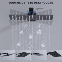 Homelody Système de Douche Encastrable Noir avec Grande Tête de Douche Carrée 12