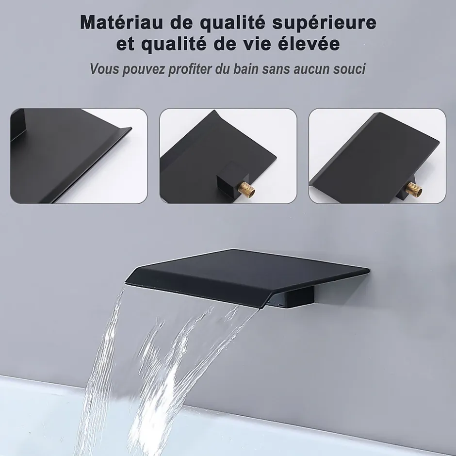 Homelody Système de Douche Encastrable Noir avec Grande Tête de Douche Carrée 12" et sortie de cascade ci-dessous* Colonne De Douche Encastrable