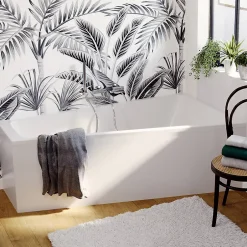 GoodHome Tablier de baignoire asymétrique frontal 160x90 cm, blanc, Teesta