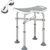 Homcom Tabouret de douche - siège de douche avec barre d'appui ventouse - hauteur réglable - alu HDPE gris blanc* Siège De Douche