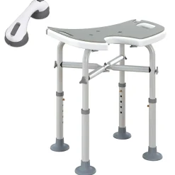 Homcom Tabouret de douche - siège de douche avec barre d'appui ventouse - hauteur réglable - alu HDPE gris blanc* Siège De Douche