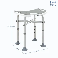 Homcom Tabouret de douche - siège de douche avec barre d'appui ventouse - hauteur réglable - alu HDPE gris blanc* Siège De Douche