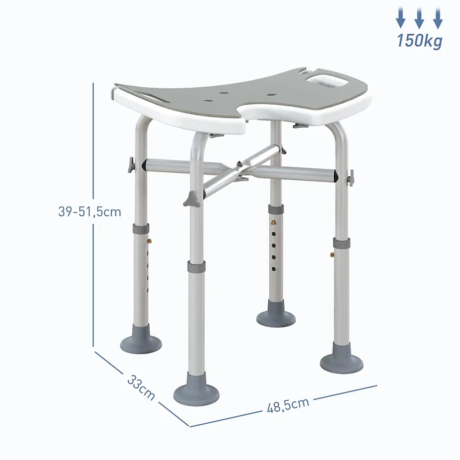 Homcom Tabouret de douche - siège de douche avec barre d'appui ventouse - hauteur réglable - alu HDPE gris blanc* Siège De Douche