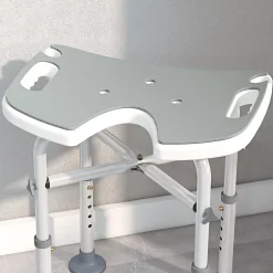 Homcom Tabouret de douche - siège de douche avec barre d'appui ventouse - hauteur réglable - alu HDPE gris blanc* Siège De Douche