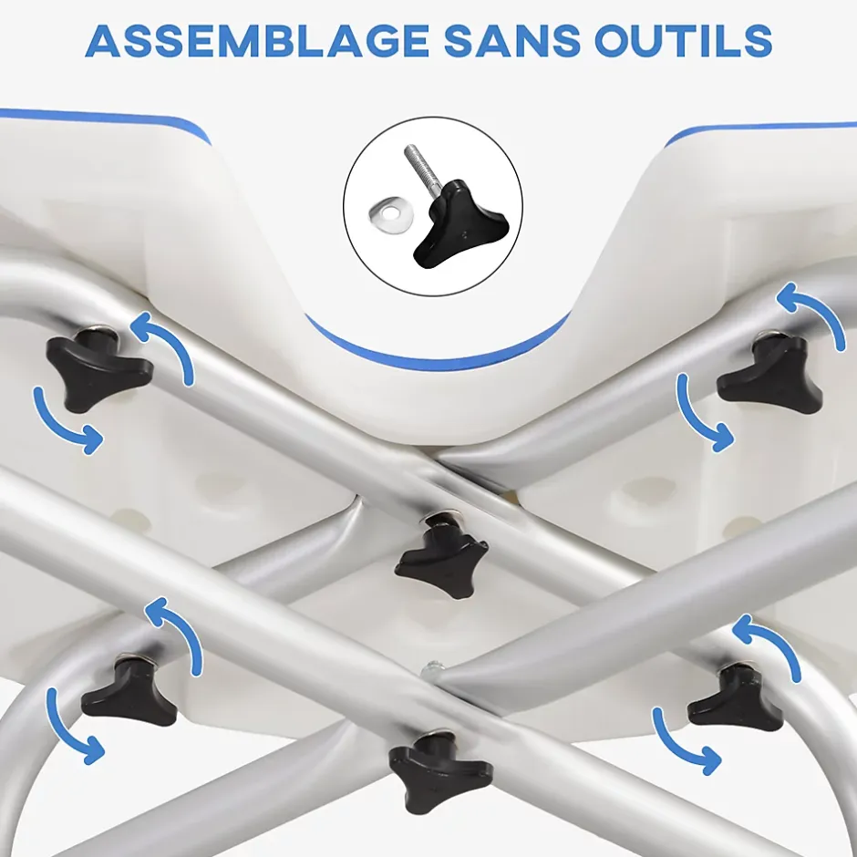 Homcom Tabouret de douche - siège de douche avec barre d'appui ventouse - hauteur réglable - alu HDPE bleu blanc* Siège De Douche