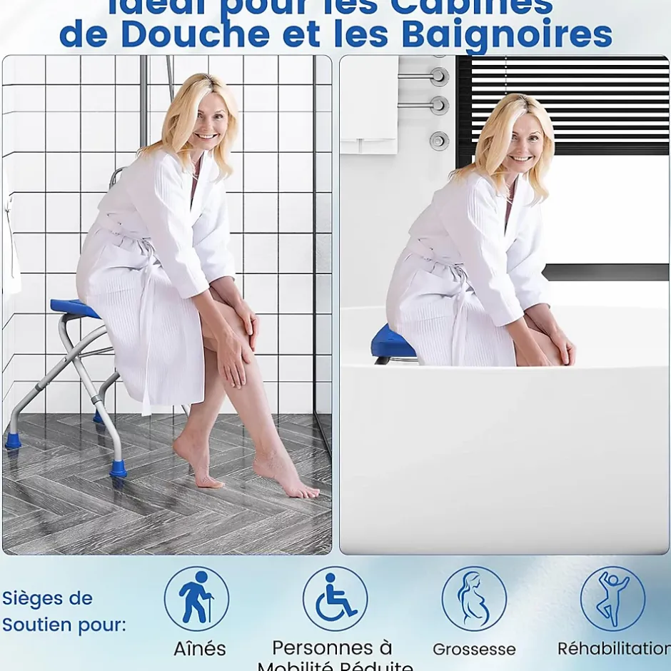 Giantex Tabouret de Douche, Banc de Douche avec Poignées, Charge 150 kg, pour Personnes Âgées, Handicapées, Enceintes, Bleu* Siège De Douche