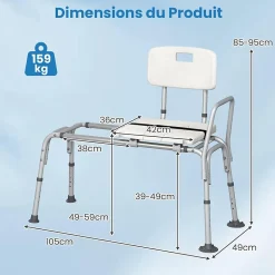 Giantex Tabouret de Douche Coulissant, Banc de Douche Autonomie Hauteur Réglable, Personnes Handicapées Âgées,Charge 160KG* Siège De Douche