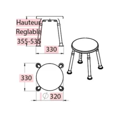 Pellet Tabouret de douche PMR Essentiel rond hauteur réglable + Barre à ventouse de maintien PMR 30 cm