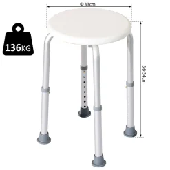 Homcom Tabouret de douche réglable en hauteur siège de douche ergonomique pieds antidérapants charge max. 136 Kg alu HDPE blanc