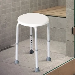Homcom Tabouret de douche réglable en hauteur siège de douche ergonomique pieds antidérapants charge max. 136 Kg alu HDPE blanc