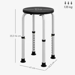 Homcom Tabouret de douche réglable en hauteur siège de douche ergonomique pieds antidérapants charge max. 136 Kg alu HDPE noir* Siège De Douche