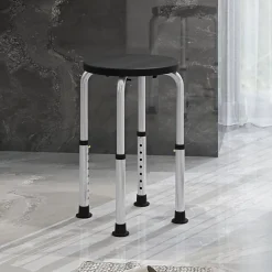 Homcom Tabouret de douche réglable en hauteur siège de douche ergonomique pieds antidérapants charge max. 136 Kg alu HDPE noir* Siège De Douche