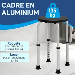 Homcom Tabouret de douche réglable en hauteur siège de douche ergonomique pieds antidérapants charge max. 136 Kg alu HDPE noir* Siège De Douche