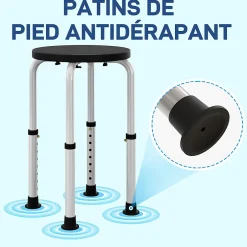Homcom Tabouret de douche réglable en hauteur siège de douche ergonomique pieds antidérapants charge max. 136 Kg alu HDPE noir* Siège De Douche