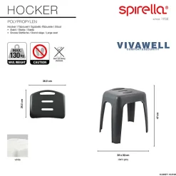 Spirella Tabouret grand siège de douche HOCKER Blanc Max 130kg* Siège De Douche