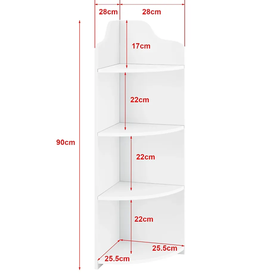 [En.Casa] Étagère Angle Bjurholm pour Salle de Bain à 4 Niveaux 90 x 28 x 28 cm Blanc en.casa