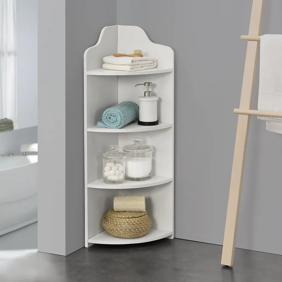[En.Casa] Étagère Angle Bjurholm pour Salle de Bain à 4 Niveaux 90 x 28 x 28 cm Blanc en.casa