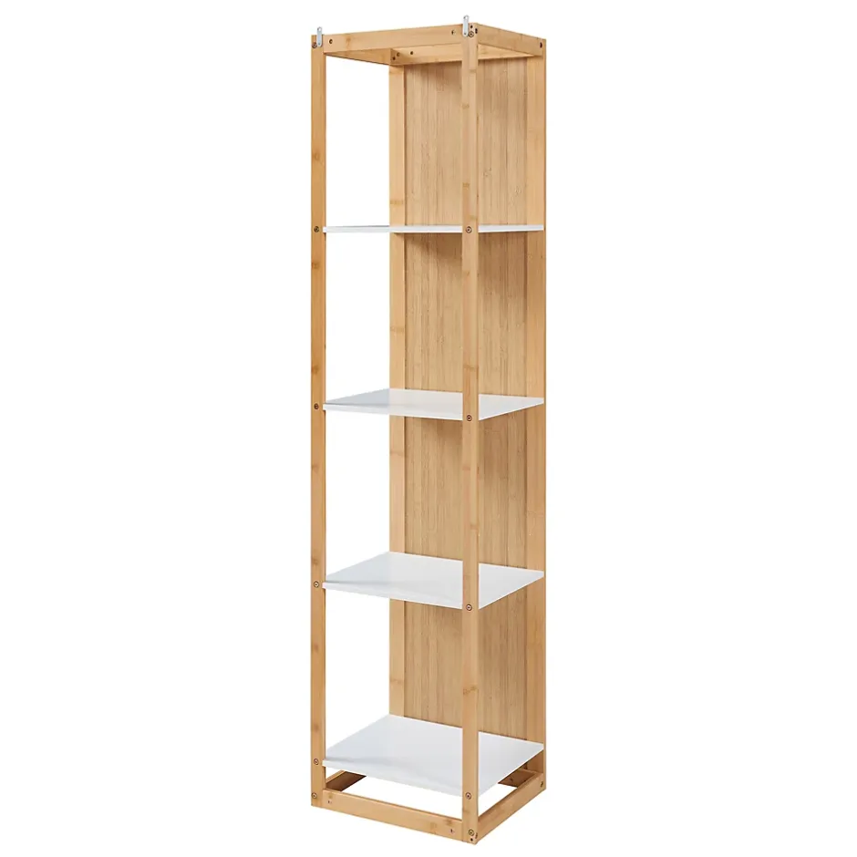 [En.Casa] Étagère avec miroir intégré As bambou 170 x 40 x 35 cm naturel blanc