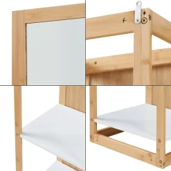 [En.Casa] Étagère avec miroir intégré As bambou 170 x 40 x 35 cm naturel blanc